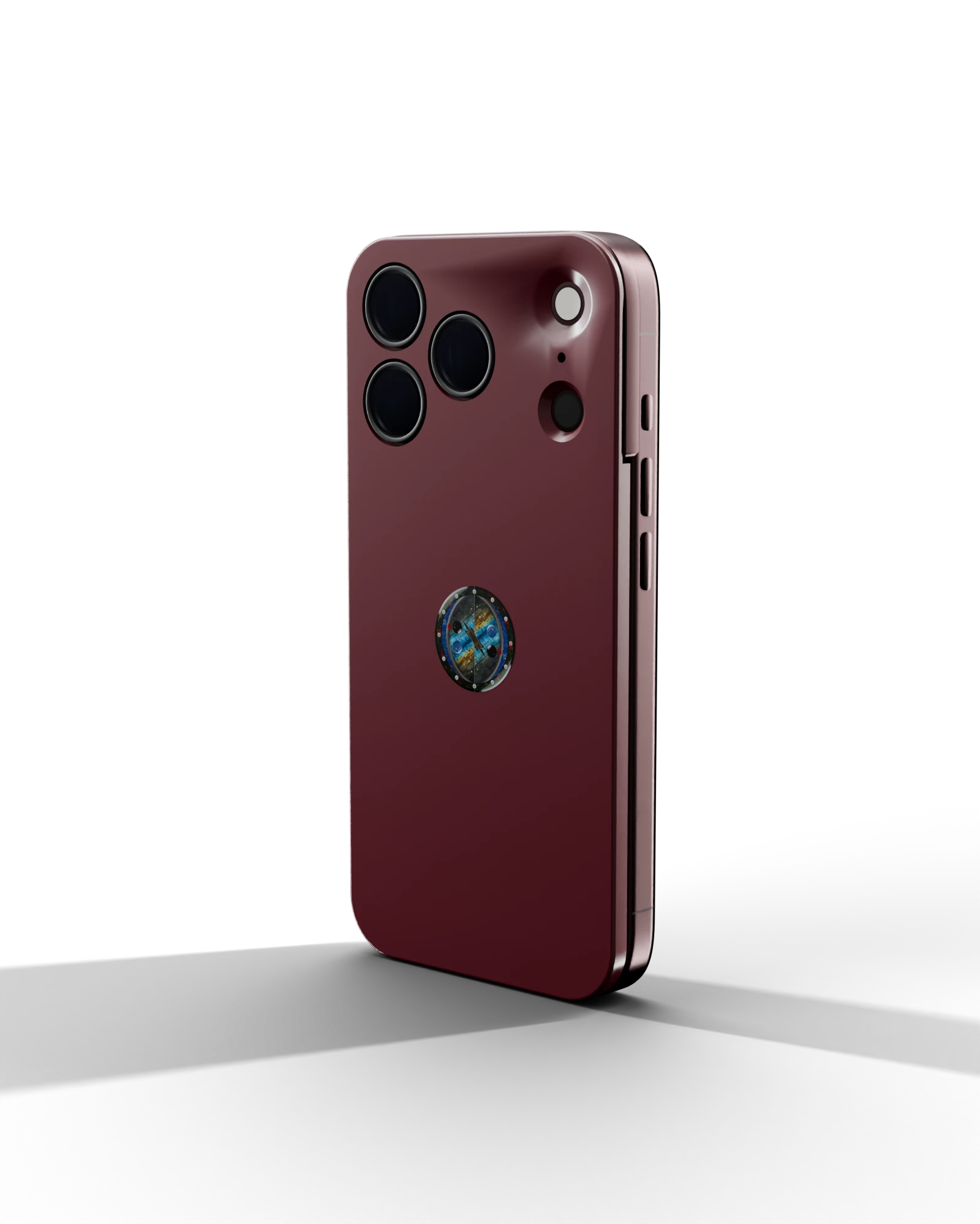 suñůlink.shield in maroon on the back of an iPhone 18 Pro